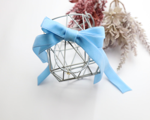 ⭐︎ヘアゴム⭐︎ ベロアダブルリボン ライトブルー ヘア