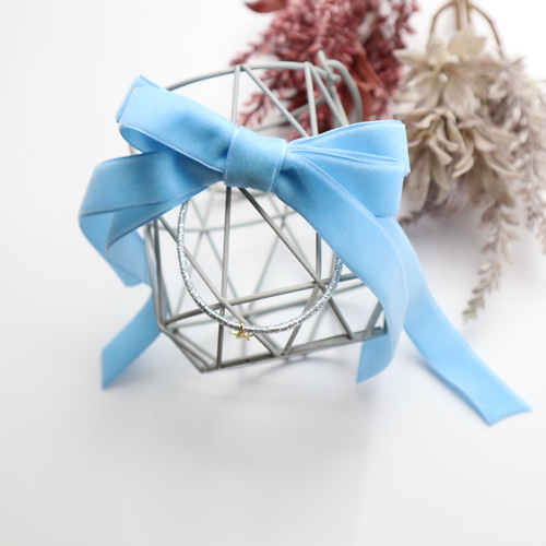 ⭐︎ヘアゴム⭐︎ ベロアダブルリボン ライトブルー ヘアアクセサリー