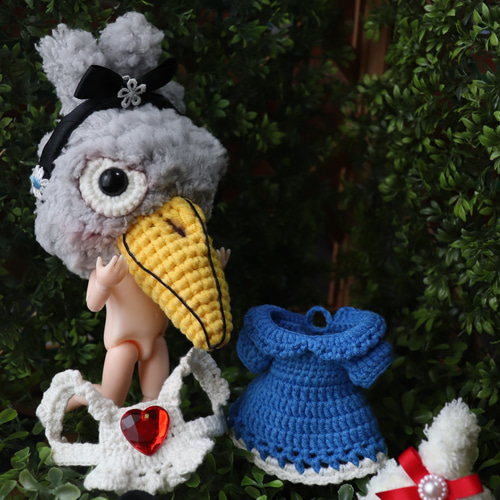 創作ドール　可動式ボディ　ハシビロコウ　編みぐるみ　人形 創作ドール 可動式ボディ ハシビロコウ 編みぐるみ 人形