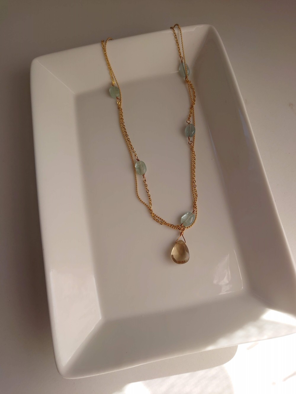 レモンクオーツとアクアマリンのネックレス