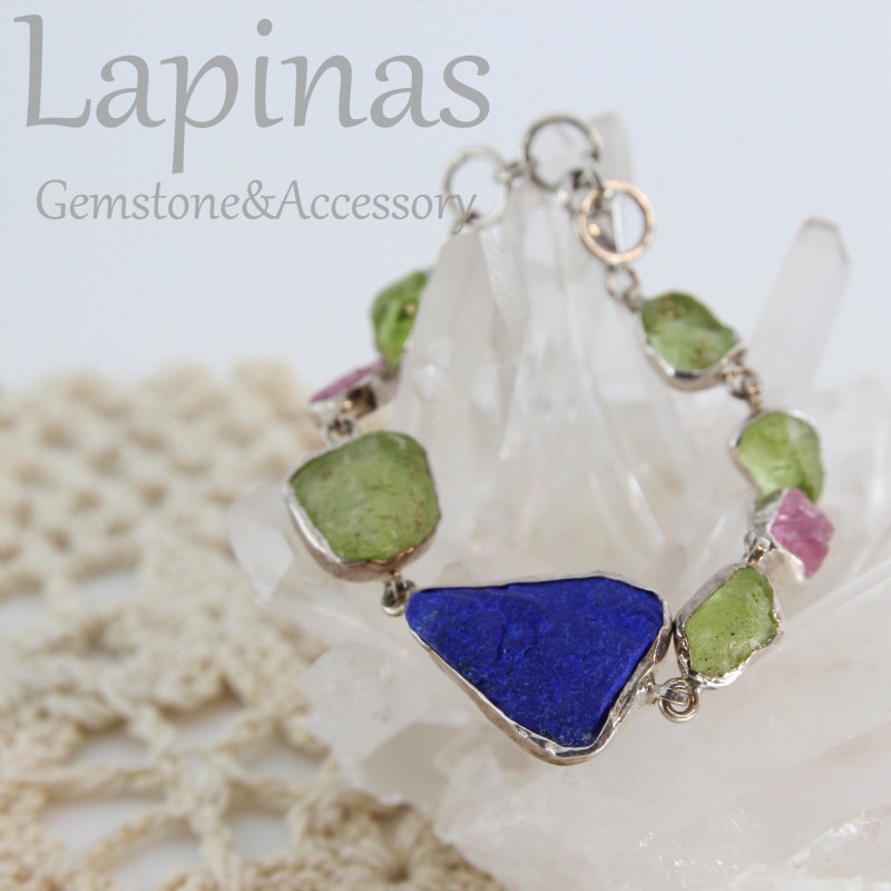 12月誕生石 ラピスラズリ・ピンクスピネル・ペリドットのブレスレット(B23)