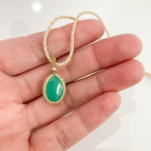 クリソプレーズ ペンダント マクラメ編み シルバー 天然石