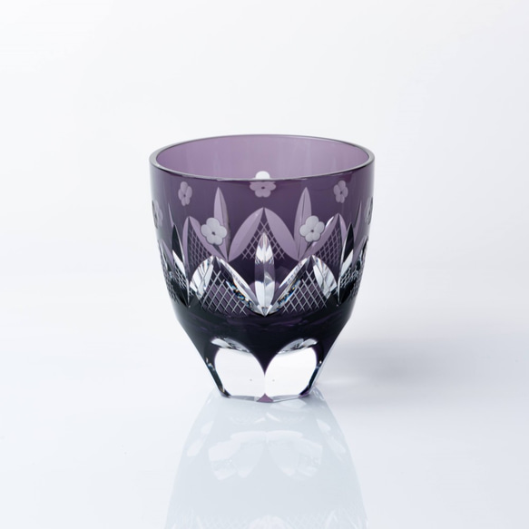 江戸切子　丸ロックグラス「松竹梅」　紫 1枚目の画像