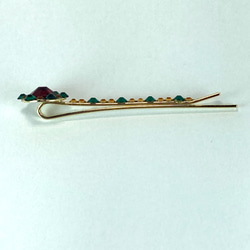 スワロラインストーンヘアピン　赤×緑 3枚目の画像