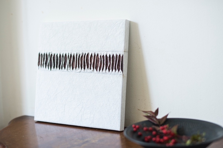 阿波和紙 手漉き和紙アートパネル「紙布アートパネル　柿渋地+白」（ 8575014）