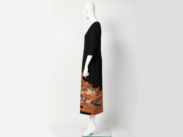 【希 NOZOMI】着物地（きもの地）オリジナルドレス　11号　1点物　正絹 3枚目の画像