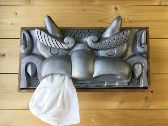 鬼瓦ティッシュケース（睨み顔の鬼瓦） また