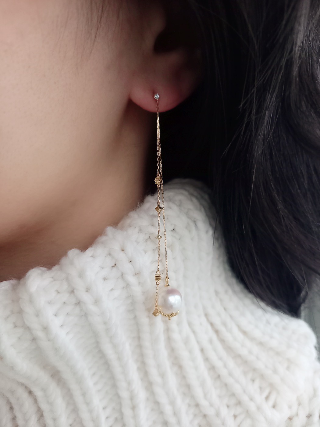 mili K18YG  宇和島アコヤパール Double  Chain Dia Pierce L