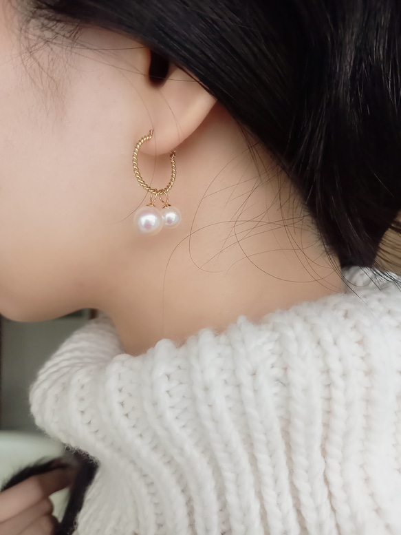 mili K18YG 宇和島アコヤパール Two Pearl Pierce 2枚目の画像