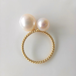 mili K18YG 宇和島アコヤパール Two Pearls Ring 3枚目の画像