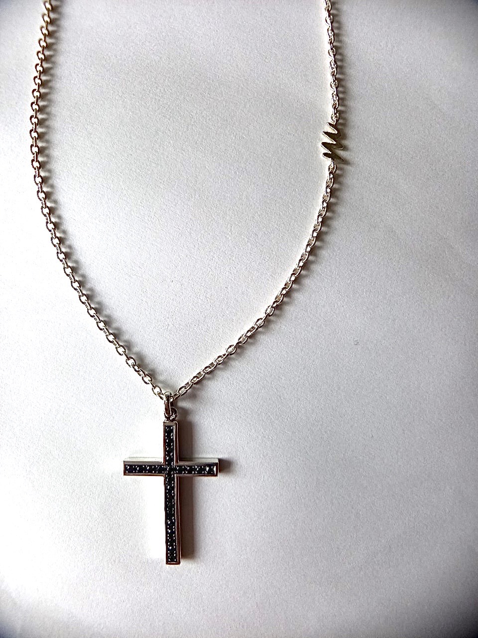 SV925 Black Dia Initial Cross Pendant