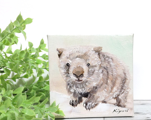 【原画】『永き眠りからの目覚め』（ウォンバット　絵画　苔　植物　森） 原画】『永き眠りからの目覚め』（ウォンバット 絵画 苔 植物 森）