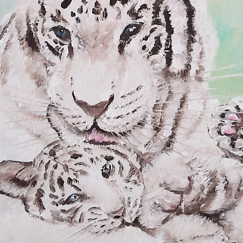 ホワイトタイガーの親子 絵画 Atelier kiyomi 通販 11951714