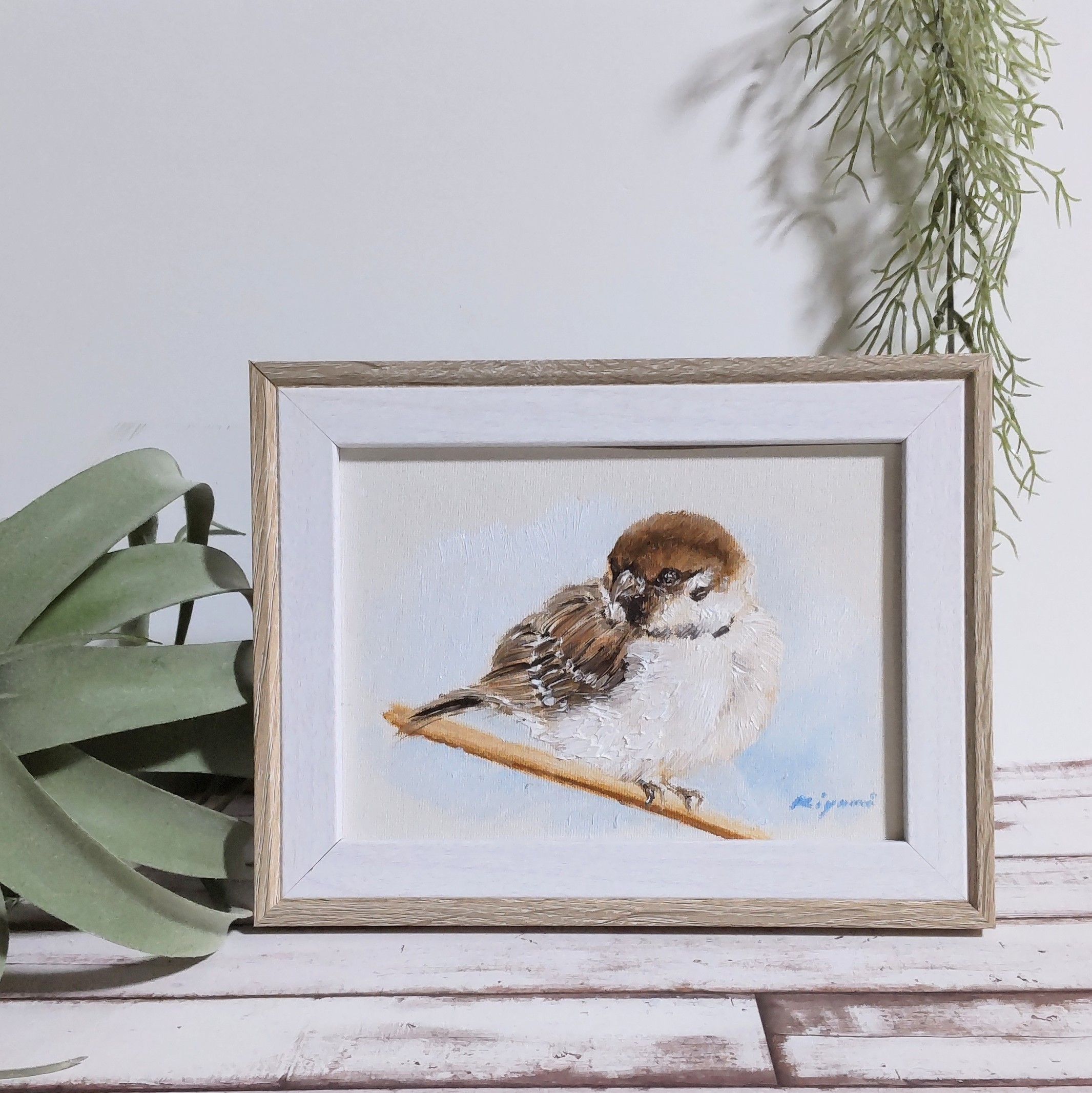 キャンバス油絵　専用　芽吹きとすずめたち キャンバス油絵 専用 芽吹きとすずめたち キャンバス油絵 専用