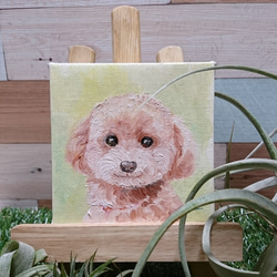 小さな絵画✨トイ•プードルを抱いてる少女 イラストの下描きを、パステルで。トイプードルの我が子を抱っこ