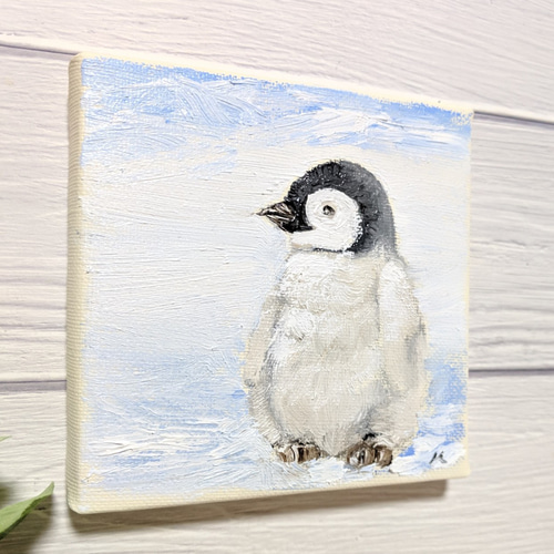 絵画 油絵 原画 動物 ペンギン ブルー アート インテリア F4