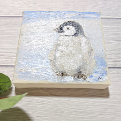 絵画 油絵 原画 動物 ペンギン ブルー アート インテリア F4
