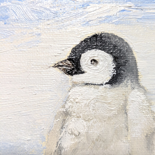 絵画 油絵 原画 動物 ペンギン ブルー 夏 アート インテリア F4