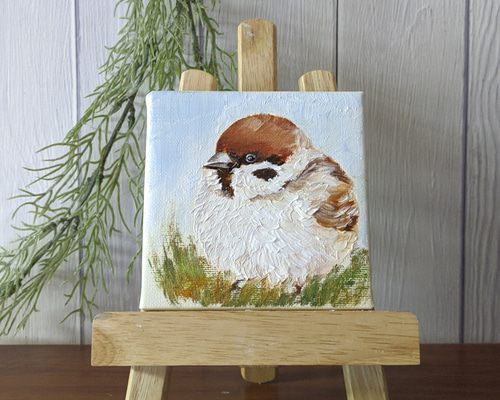 油絵】ふくらすずめ【冬麗】 期間限定SALE 絵画 Atelier kiyomi