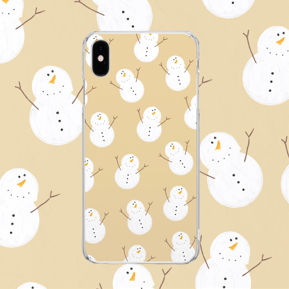 スマホケース　ほぼ全機種対応　雪だるま　冬　ピンク　クリア　ブルー　ホワイト　イエロー 7枚目の画像