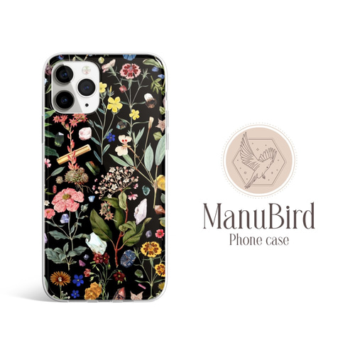 ほぼ全機種対応】スマホケース 花柄 黒 オシャレ a309 10ps