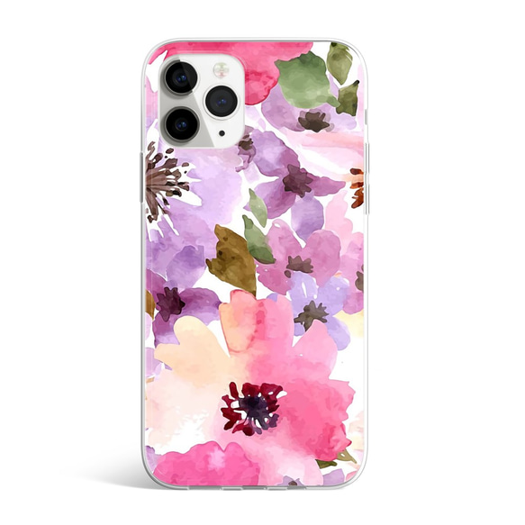 【ほぼ全機種対応】　花　花柄　水彩画　ピンク　紫　かわいい　おしゃれ　スマホケース　a168 2枚目の画像