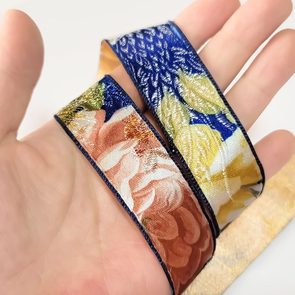 和風 刺繍 リボン ロイヤルブルー 25mm ◇ 1m～ 着物風 サテン テープ ブルー 青 R000007-RB 3枚目の画像