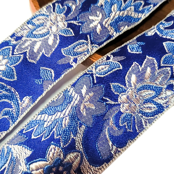 和風 刺繍 リボン ブルー 38mm ◇ 1m～ 着物風 サテン テープ 青 R000008-BL 2枚目の画像