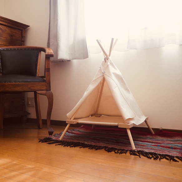 ねこキャン△】ハンモック型テント トップが外せる2WAY。ポケット付き