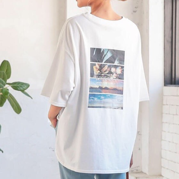 バックプリントサイドスリットTシャツ Mサイズ(白) Tシャツ EMIY 通販 