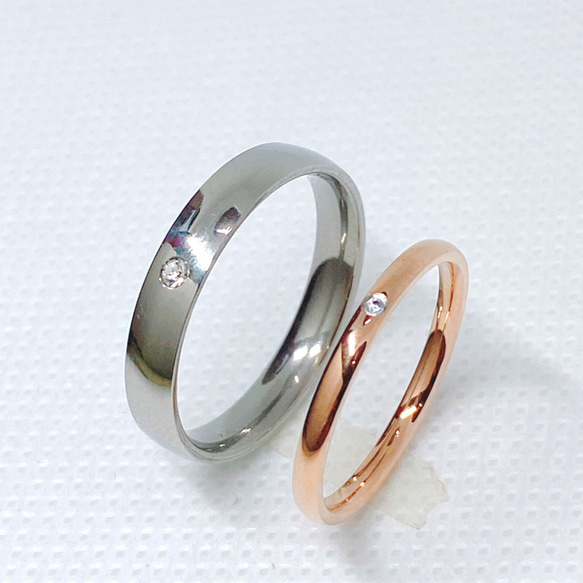 ペアリング ステンレスリング ピンキーリング シンプル石つき