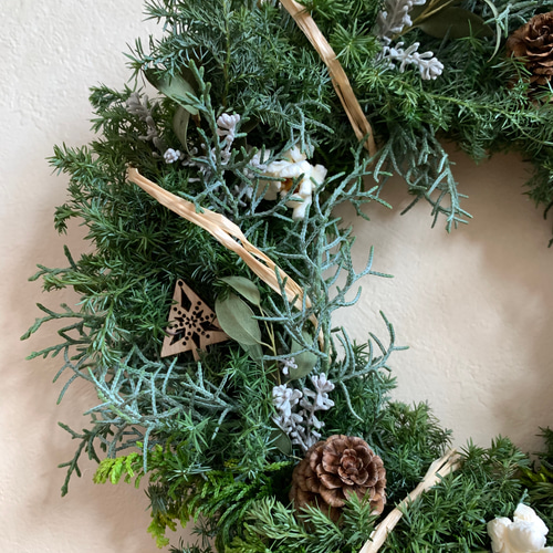 ⁂針葉樹香るフレッシュクリスマスハーフリース⁂ 針葉樹香るフレッシュリース①ナチュラル クリスマスリース ウィンター