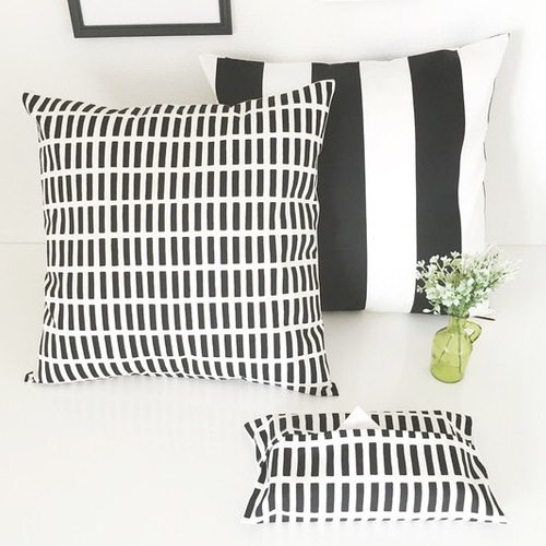 送料無料【3点セット】2枚組Monotoneクッションカバー(格子柄×白黒