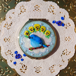しあわせの 青い鳥 ♪の コンパクトミラー　手鏡 1枚目の画像