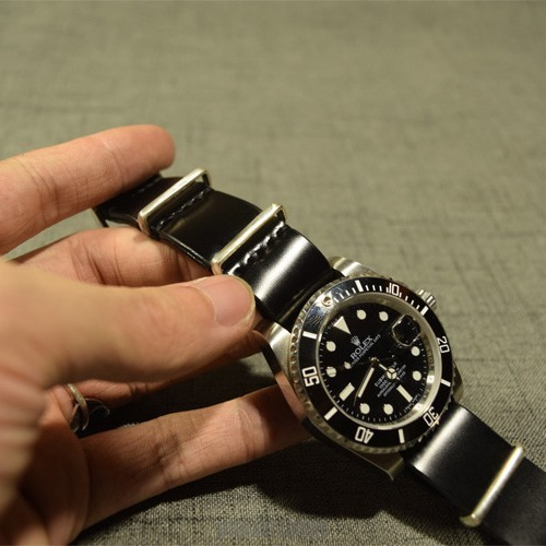 受注製作 新喜皮革コードバン NATO 時計ベルト ブラックカラー