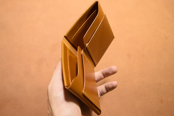 受注製作　カードポケット×４　新喜皮革コードバン　ミニマム財布　アンバーカラー　オーダーメイド 2枚目の画像