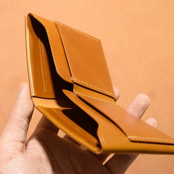 受注製作　カードポケット×４　新喜皮革コードバン　ミニマム財布　アンバーカラー　オーダーメイド 7枚目の画像