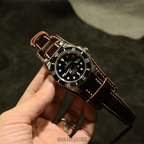 受注製作 背当て付き 新喜皮革コードバン 無双仕立て 時計ベルト