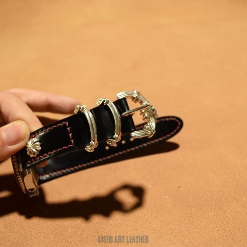 受注製作 尾錠・遊環・スタッズシルバー925 新喜皮革コードバン 受注製作 尾錠・遊環・スタッズシルバー925 新喜皮革コードバン