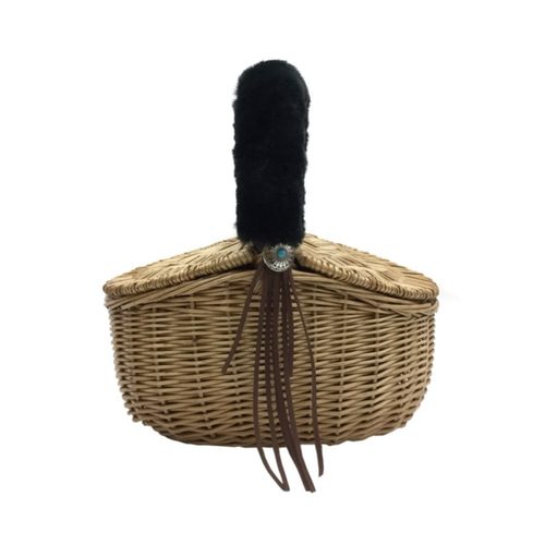 在庫一掃セール】 超特価 ファー付きかごバッグ ふわふわかご