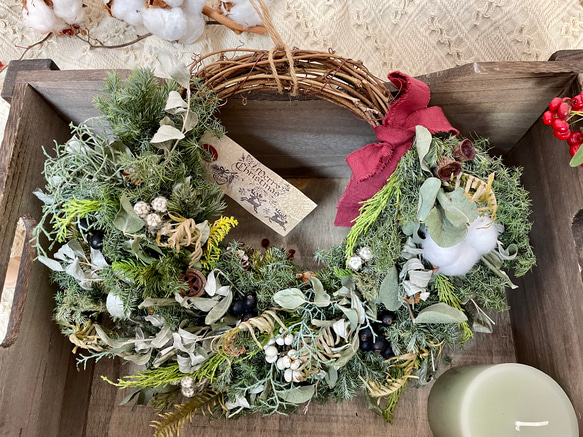 送料無料A102クリスマスリース ドライフラワーリース 冬ディスプレイ