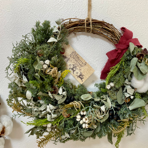送料無料A102クリスマスリース ドライフラワーリース 冬ディスプレイ