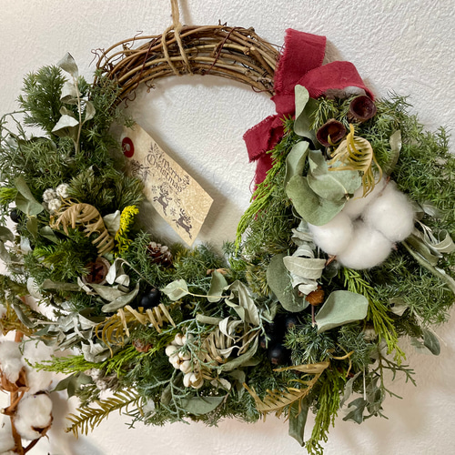 送料無料A102クリスマスリース ドライフラワーリース 冬ディスプレイ