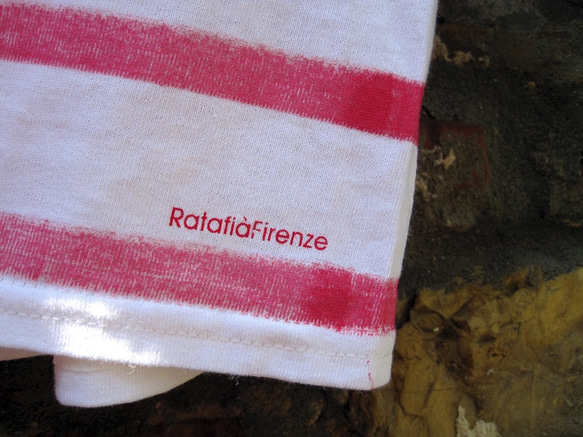 イタリア・手染めTシャツ【ストライプ 赤 L】 Ratafià Firenze 2枚目の画像