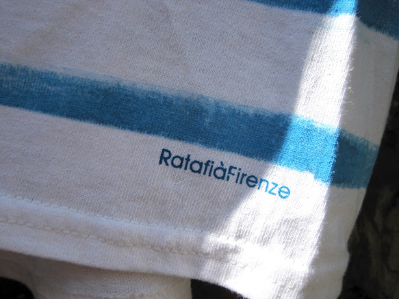 イタリア・手染めTシャツ【ストライプ ターコイズブルー S】 Ratafià Firenze 2枚目の画像