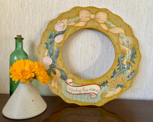 トールペイント：春待つプレート 花 フラワー タペストリー