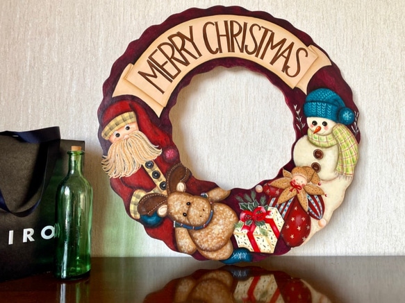 トールペイント：クリスマスのプレート サンタ プレゼント ウォール