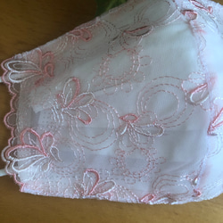 数量限定☆175 不織布マスクカバー ピンク刺繍✨チュールレース　肌面シルク 2枚目の画像