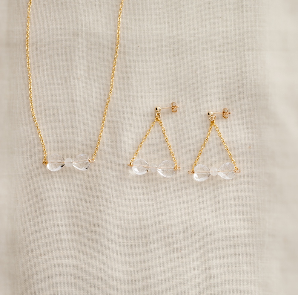 【セット割】水晶のミニリボン ネックレス・ピアス