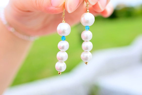 【18K変更可】BALL Blue apatite pierced earrings P0098 第1張的照片